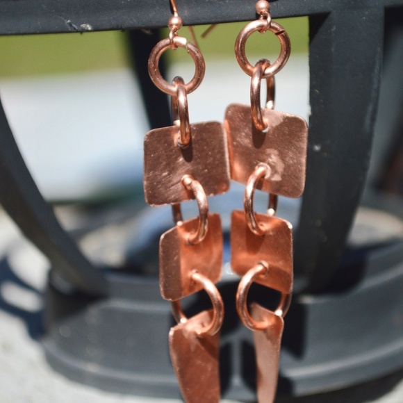 Tribal Solid Copper Rustic Drop Earrings Primitive - Picture 3 of 7